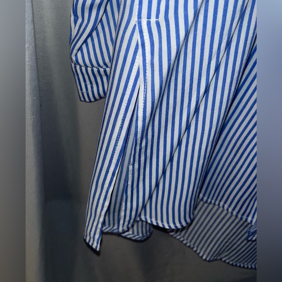 Solitaire Women's Blue and White Striped Button-Down Shirt - Picture 4 of 5